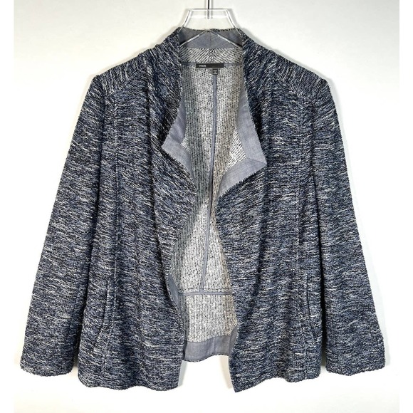 Vince Women's Textured Marled Tweed Draped Jacket L Blue Open Cascade EUC! - Picture 2 of 9